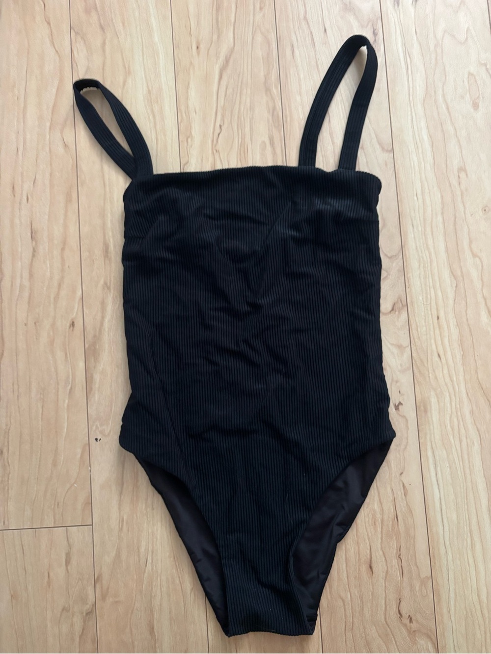 SOLID & STRIPED Black Ribbed Square-Neck One-Piece Swimsuit